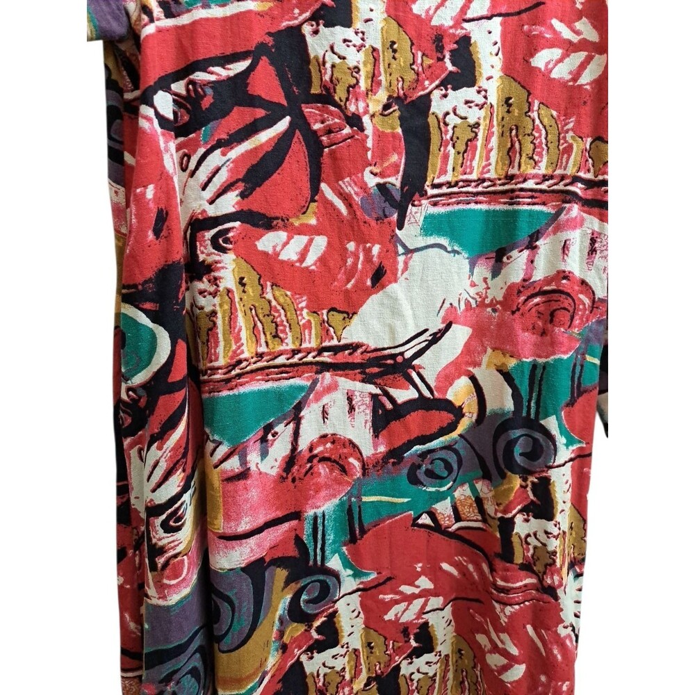 AUDATE Muumuu Maxi Dress Womens XL Kaftan Linen Cotton Artsy Abstract Geo Print - Picture 9 of 10